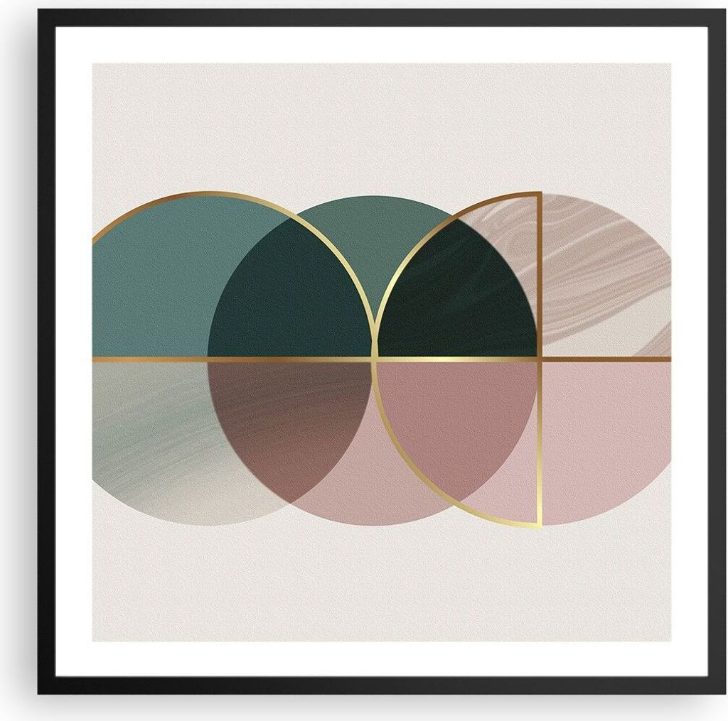 Gerahmtes Poster - Schwarzer Rahmen - Abstraktion Räder Minimalismus - 60x60 cm - Wand Bild - Wanddeko - Wandbilder - Kunstposter - Wandposter - B...