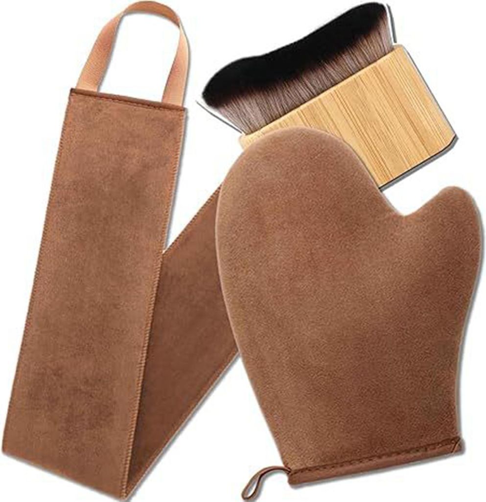 Selbstbräunungshandschuh-Set mit wasserdichtem Futter, doppelseitiger Selbstbräunerhandschuh-Applikator, Applikatorpinsel für Gesicht, Körper u...