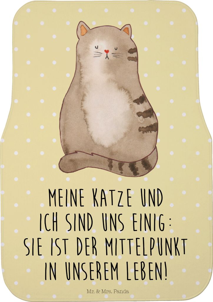 Mr. & Mrs. Panda Auto Fußmatte Katze Sitzen - Gelb Pastell - Geschenk, Autoteppich, Fahrzeugteppich, Haustier, Automatte, Auto-Fußmatte, Fürs, K...