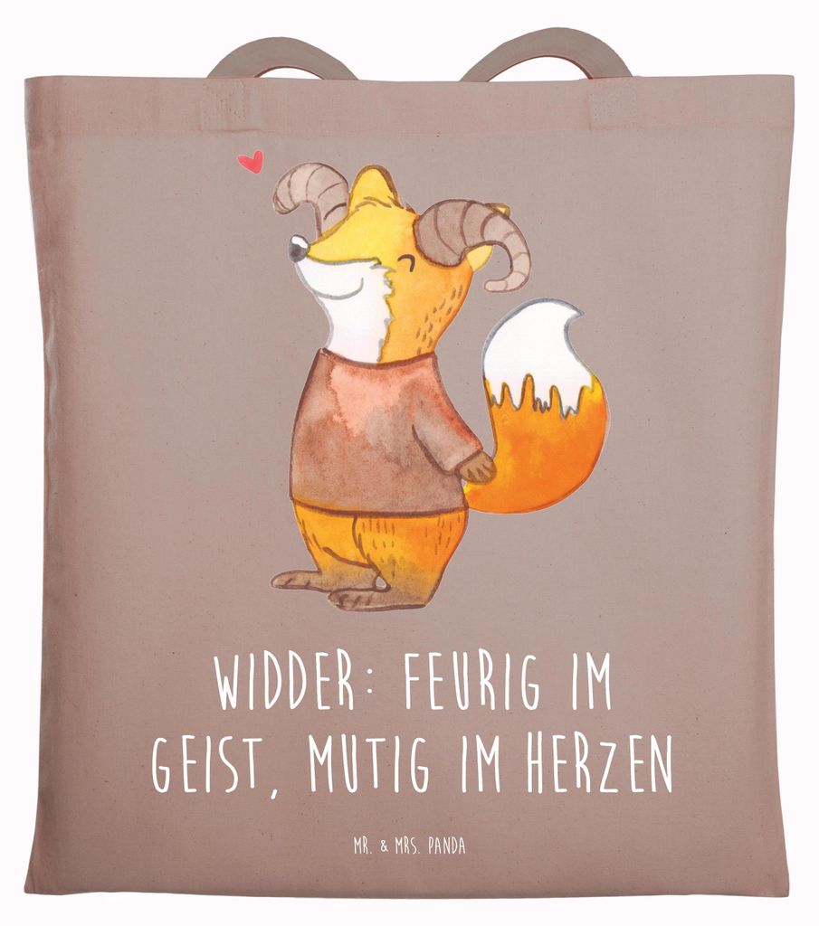 Mr. & Mrs. Panda Jutebeutel Widder Astologie - Braun Pastell - Geschenk, Geburtstagsgeschenk, Sternzeichen, Tierkreiszeichen, Tasche, Tote Bag, Tra...
