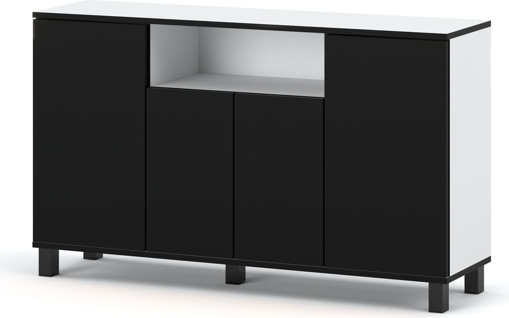 Skandinavische Kommode Sideboard Holz 140x80x35 für Wohnzimmer, Flur oder als Kommode Schlafzimmer - Minimalistisches Design - Weiß Matt Schwarz ...