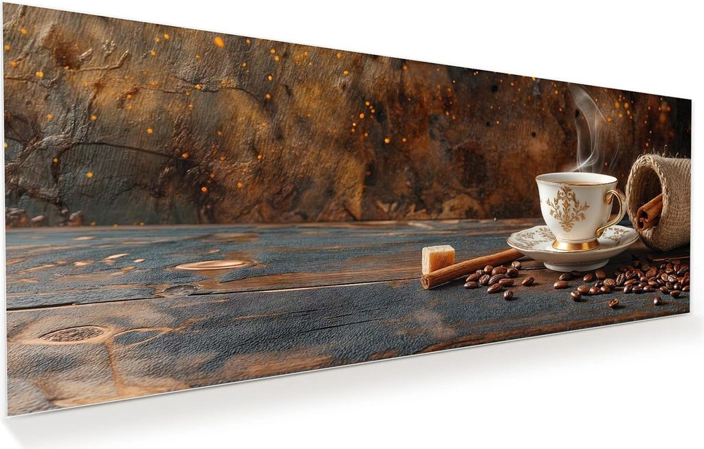Glasbild 150x60cm in XXL für Wohnzimmer, Schlafzimmer Motiv Kaffee Und Zimt
