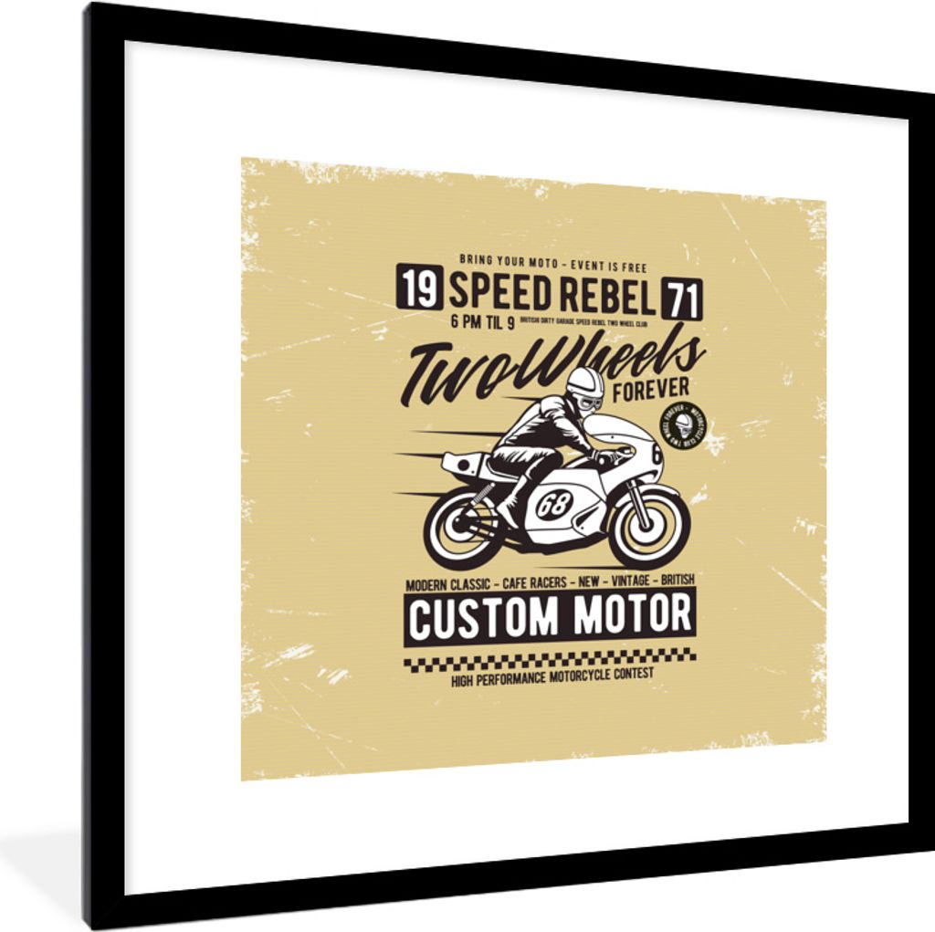 MuchoWow MuchoWow Gerahmtes Poster Motorrad - Motorradhelm - Mann - Vintage 40x40 cm - Poster mit zchwarzem Bilderrahmen - Poster - Plakat im R...
