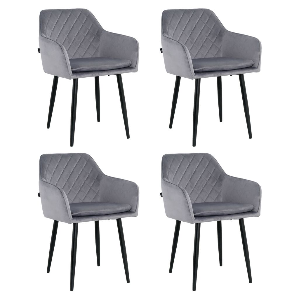 Lina Noble Esszimmerstühle, 4er Set, Samt, Grau - Küchenstuhl, Wohnzimmerstuhl, Design Stuhl mit Armlehnen - Samt Stühle Esszimmer mit schwarz...