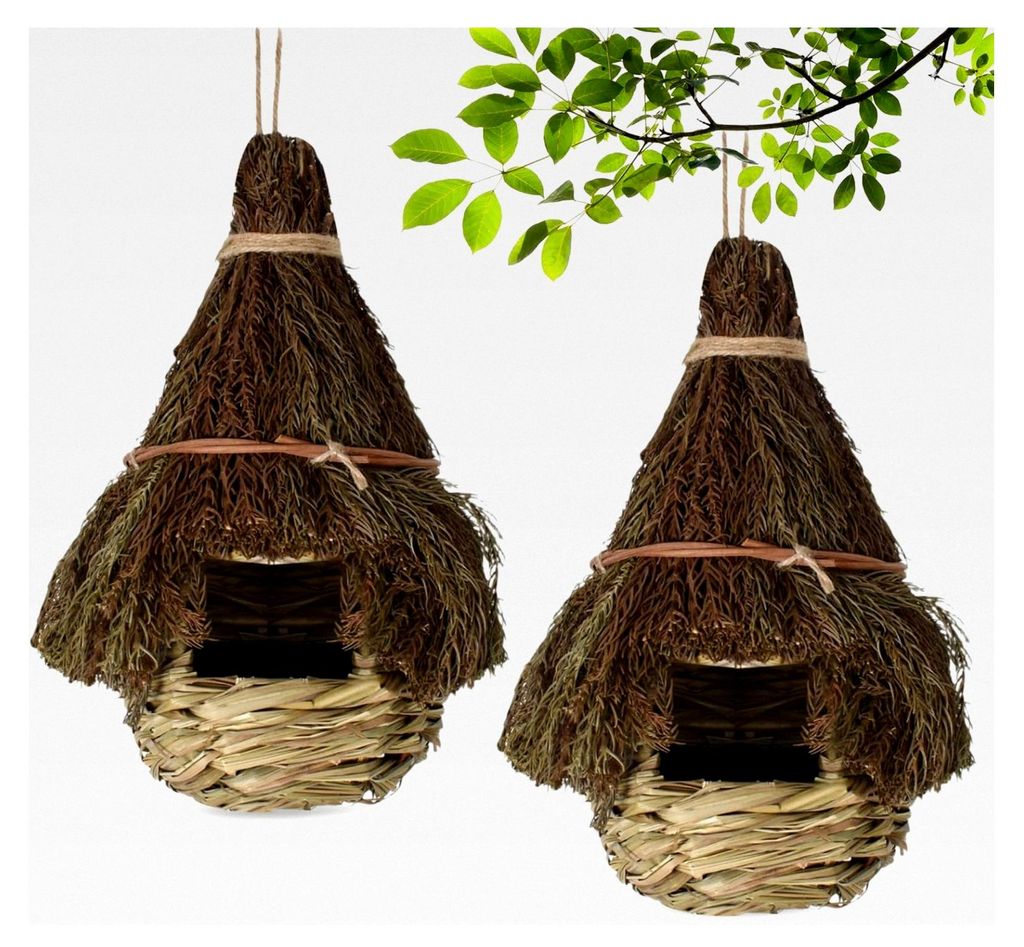 2 Stück Handgewebte Gras-Vogelnester, Hängendes Vogelhaus, Nisttaschen für Vögel, Natürliche Vogelhäuser für Garten- oder Balkondekoration, ...