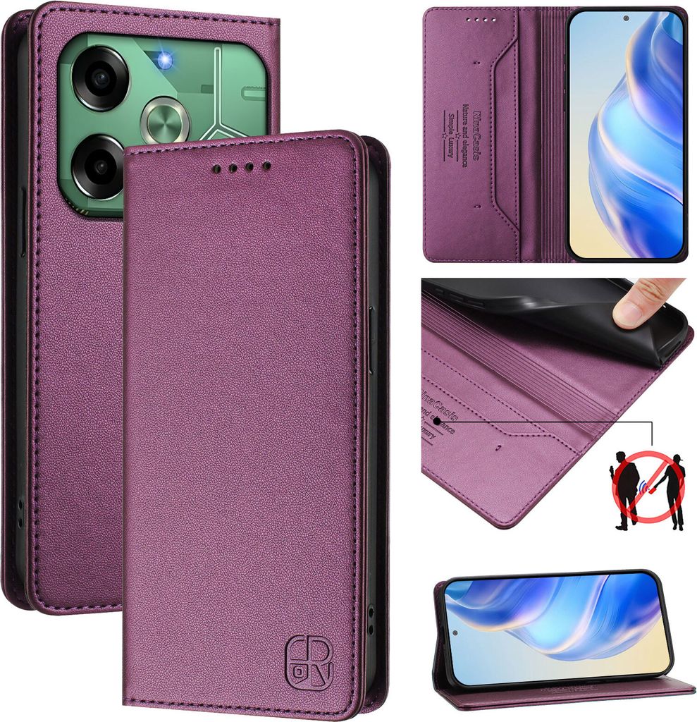 Lederhülle für Tecno Pova 6 4G Hülle Flip Brieftasche Kartenfächern Ständer Schutzhülle Lila