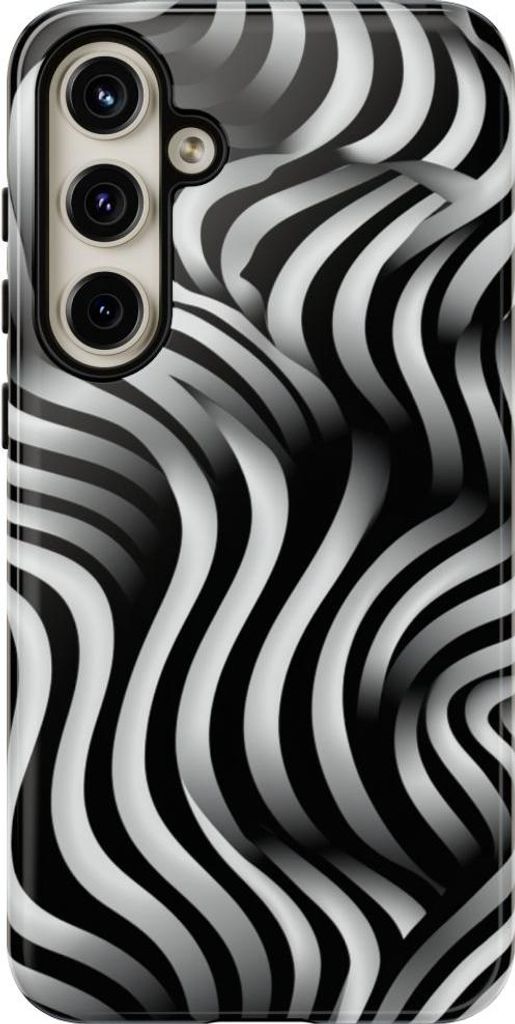 Schwarz-weißes Wellenmuster mit optischer Täuschung – Hülle Kompatibel mit Samsung Galaxy S24 Plus