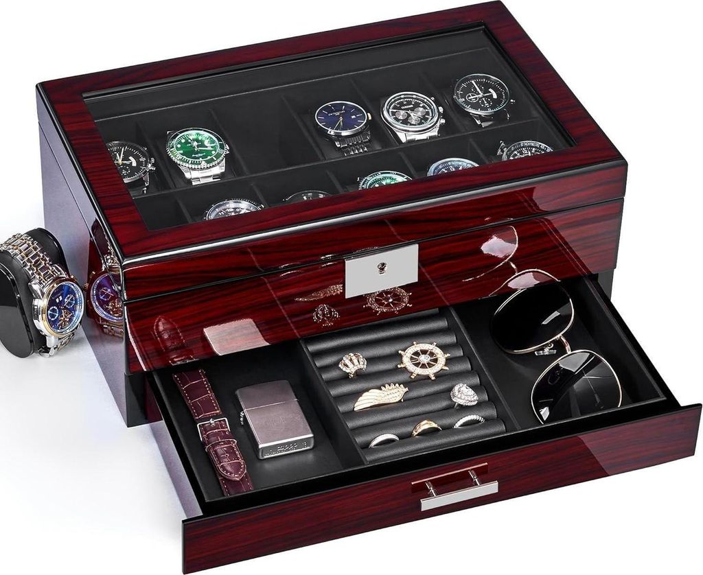 12-Slot Uhrenbox Herren Watch Box Uhrengehäuse Großem Produktbild 