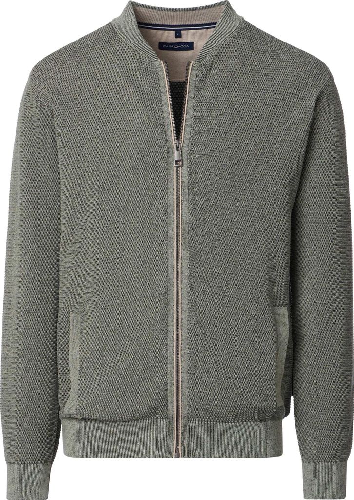 CASAMODA Herren Strickjacke Zipper Regular Baumwolle Grün M