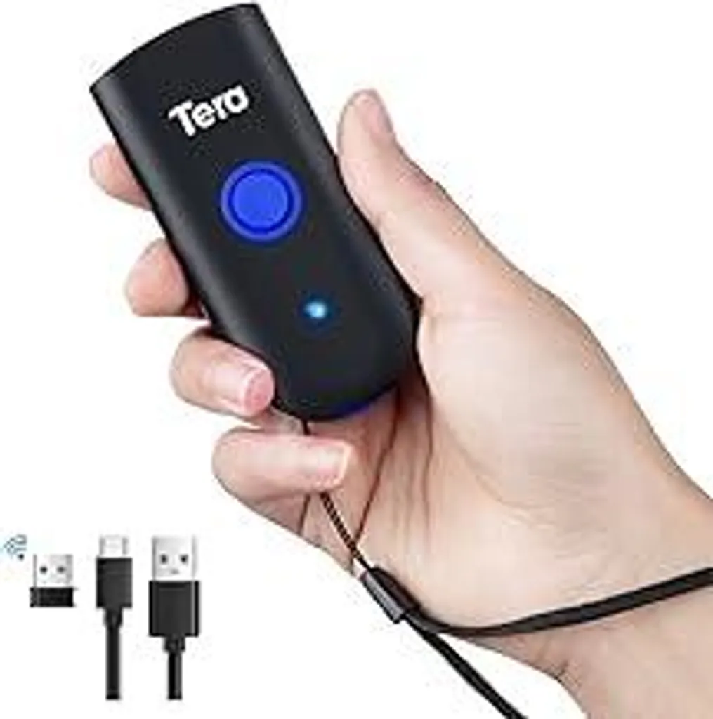 Scanner di codici a barre wireless Tera Scanner laser 1D tascabile impermeabile 3in1 Compatibile con Bluetooth Lettore di codici a barre portatile con cavo USB per supermercati Logistica Funziona con iOS Windows Android 1100L