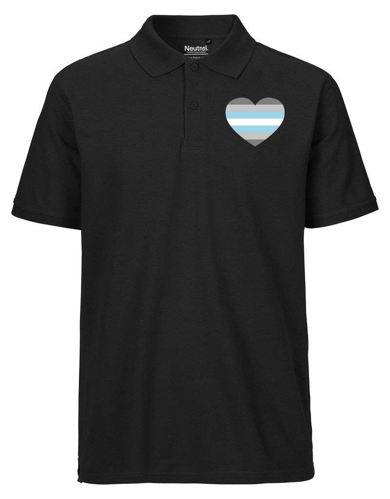 Huuraa Herren Polo Shirt Demiboy Pride Flagge LGBTQ Herz XL Black Bio Baumwolle Fairtrade Poloshirt Geschenkidee