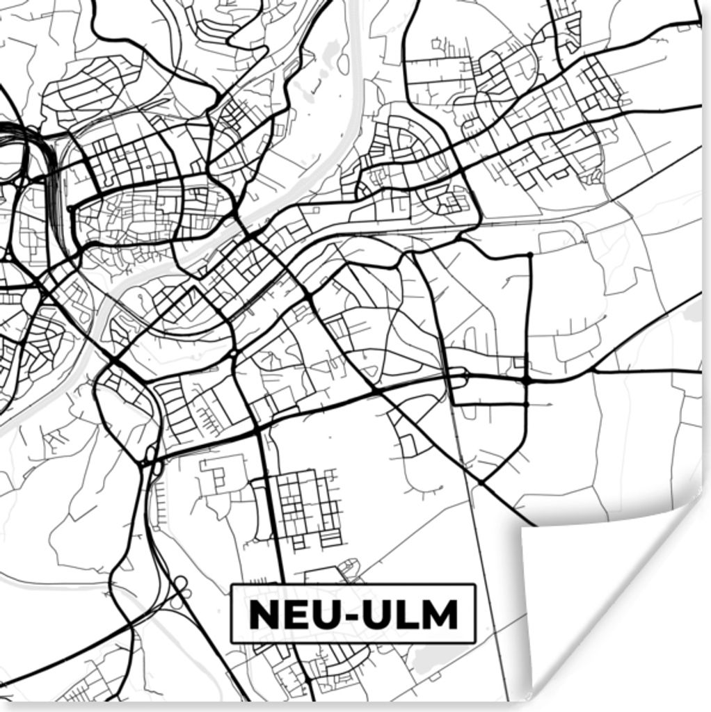 MuchoWow Poster Neu-Ulm - Karte - Stadtplan - Wegbeschreibung 50x50 cm - Wohnzimmerdekoration