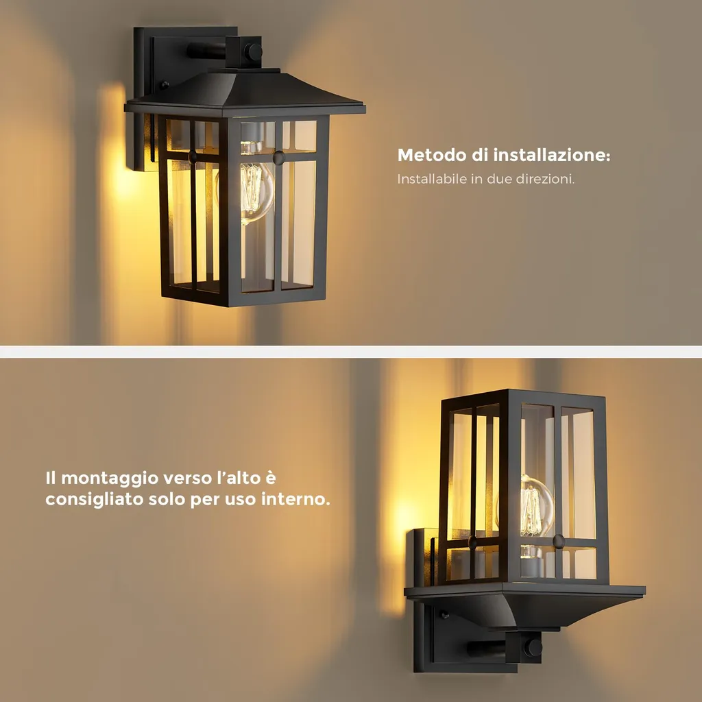 S'AFIELINA Lampada da Parete Esterno E27 Nera 2 Pezzi IP44 Design Moderno - 2
