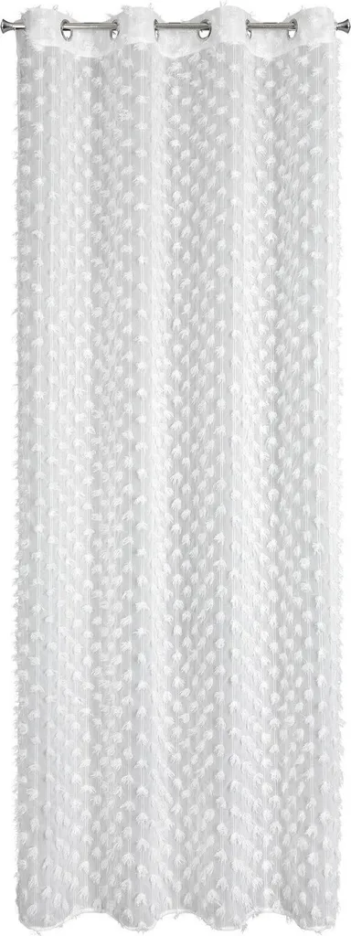 Rideau Blanc Lumineux 135x250 cm avec Pompons pour Chambre et Salon