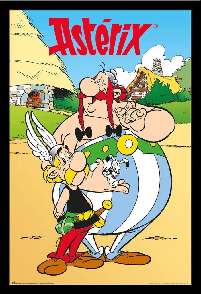 Affiche Village Gaulois Astérix Obélix avec Cadre MDF Noir et Acrylique