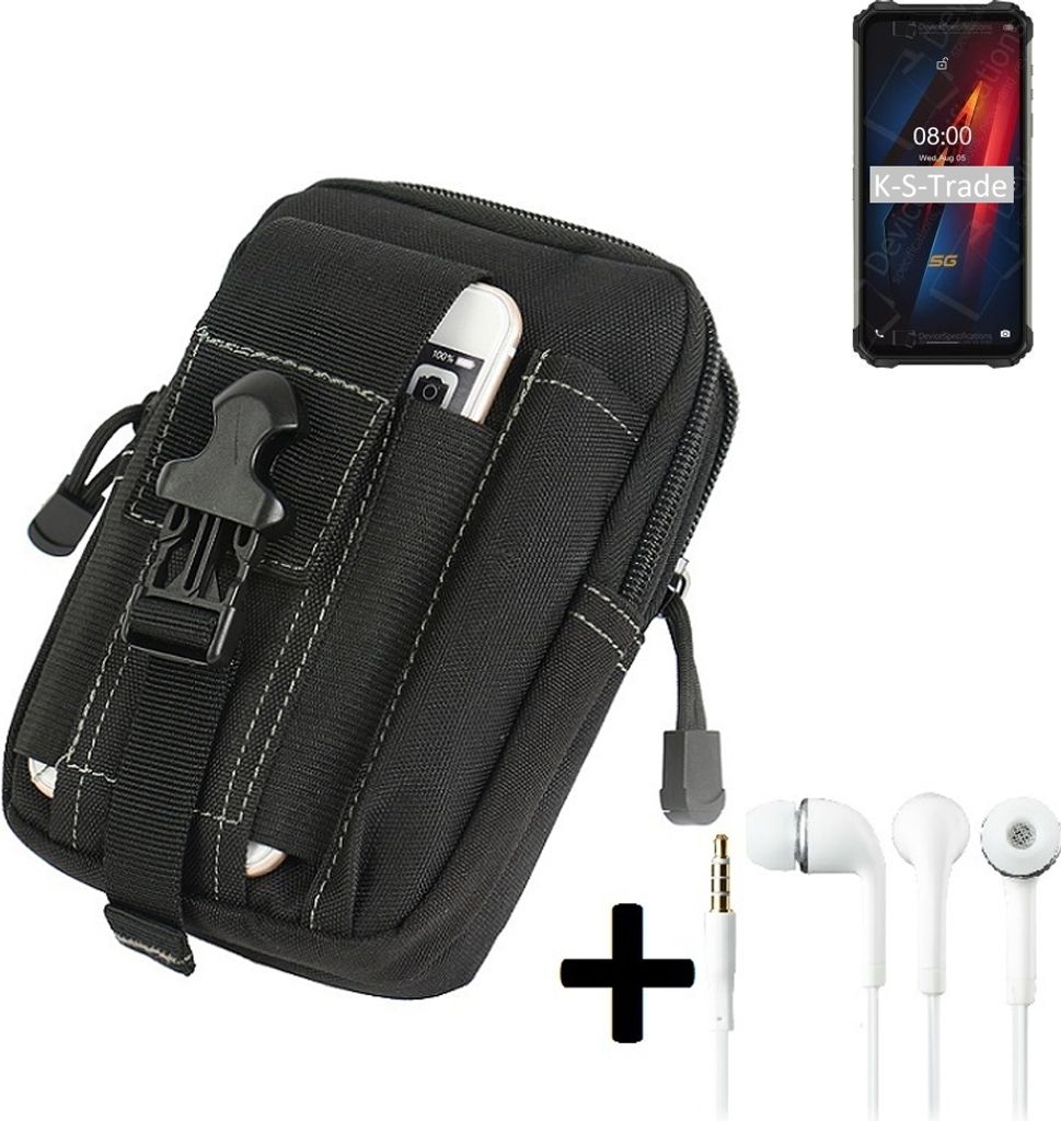 K-S-Trade Gürteltache + Kopfhörer kompatibel mit Ulefone Armor 8 5G Gürtel Tasche Holster Schutz Hülle Handy Hülle schwarz inkl. Extrafächer