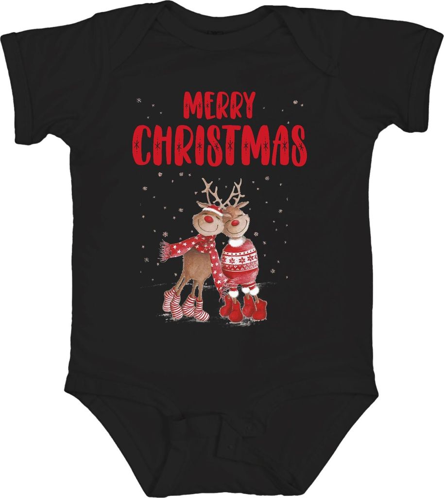 Merry Christmas Rentier Paar Rudolph - Weihnachten Weihnachtsgeschenk Christmas Unisex Baby Body, Schwarz, 12/18
