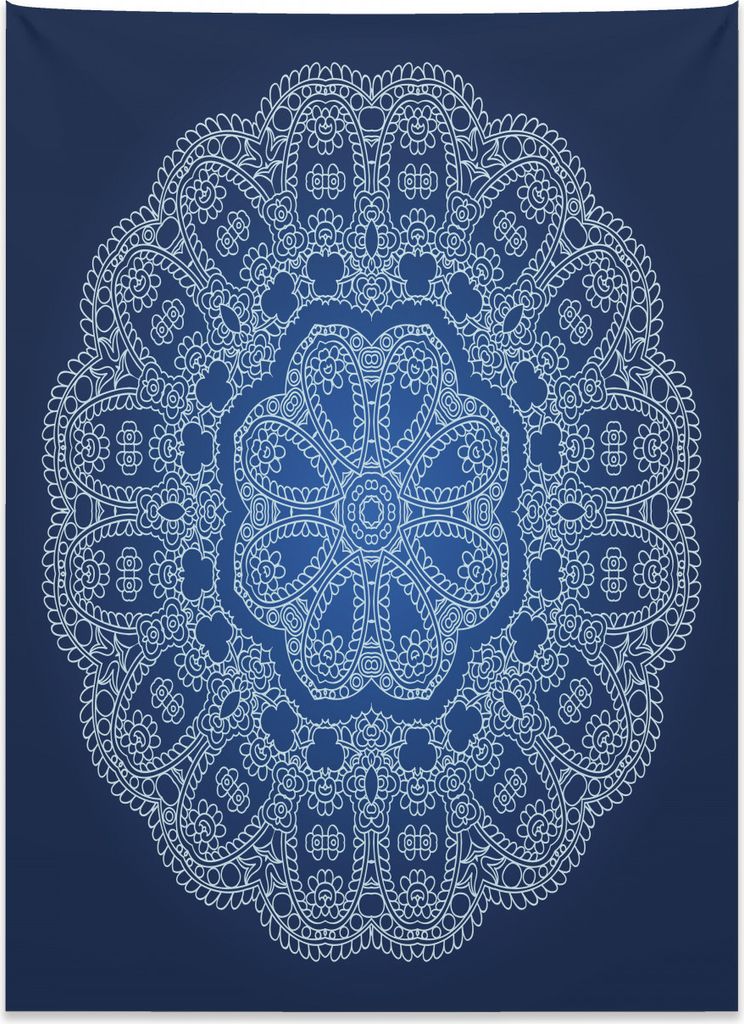 Abakuhaus Blauer Mandala Wandteppich, Aufwändige asiatische Blumen aus Weiches Mikrofaser Stoff Kein Verblassen Klare Farben Waschbar, 110 x 150 c...