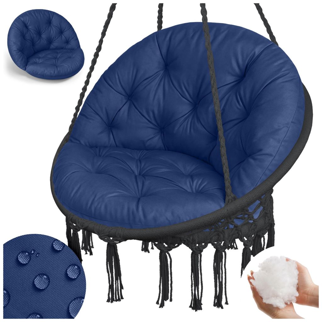 Wasserdichtes Kissen für Hängesessel Nestschaukel XL, Bequeme Gartenkissen Auflage für Hängekorb, mit Anti-Allergischer Füllung, Marineblau