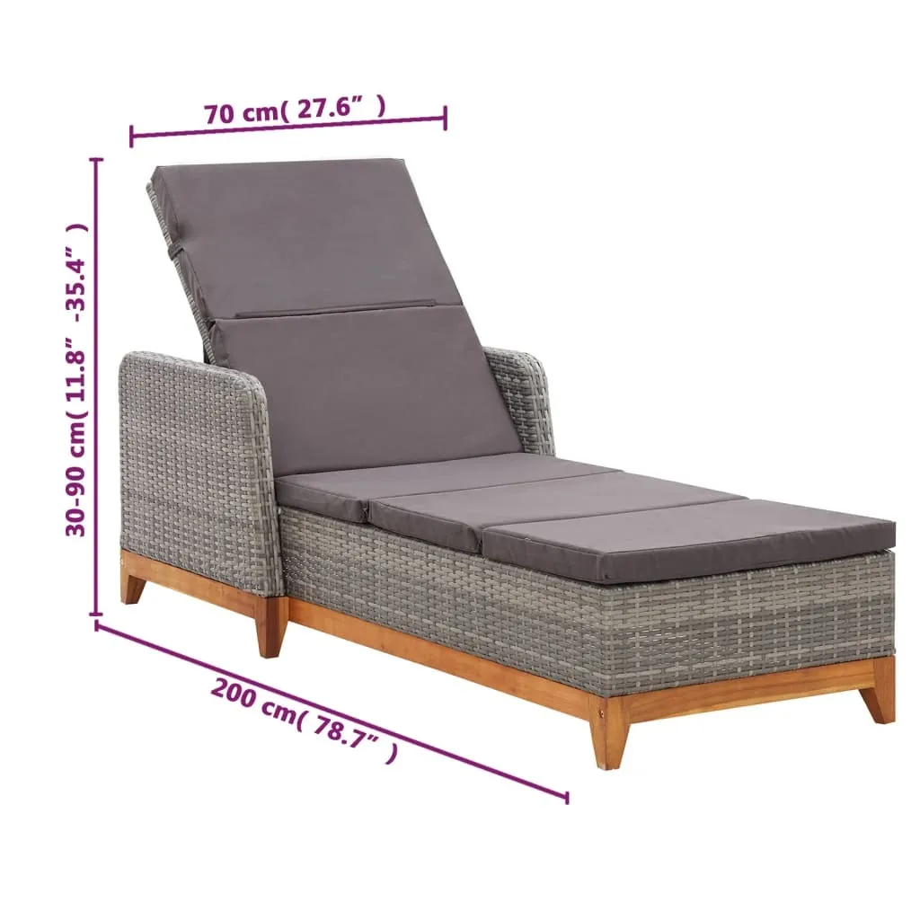 Bain de soleil en résine tressée grise et structure acacia durable - 9