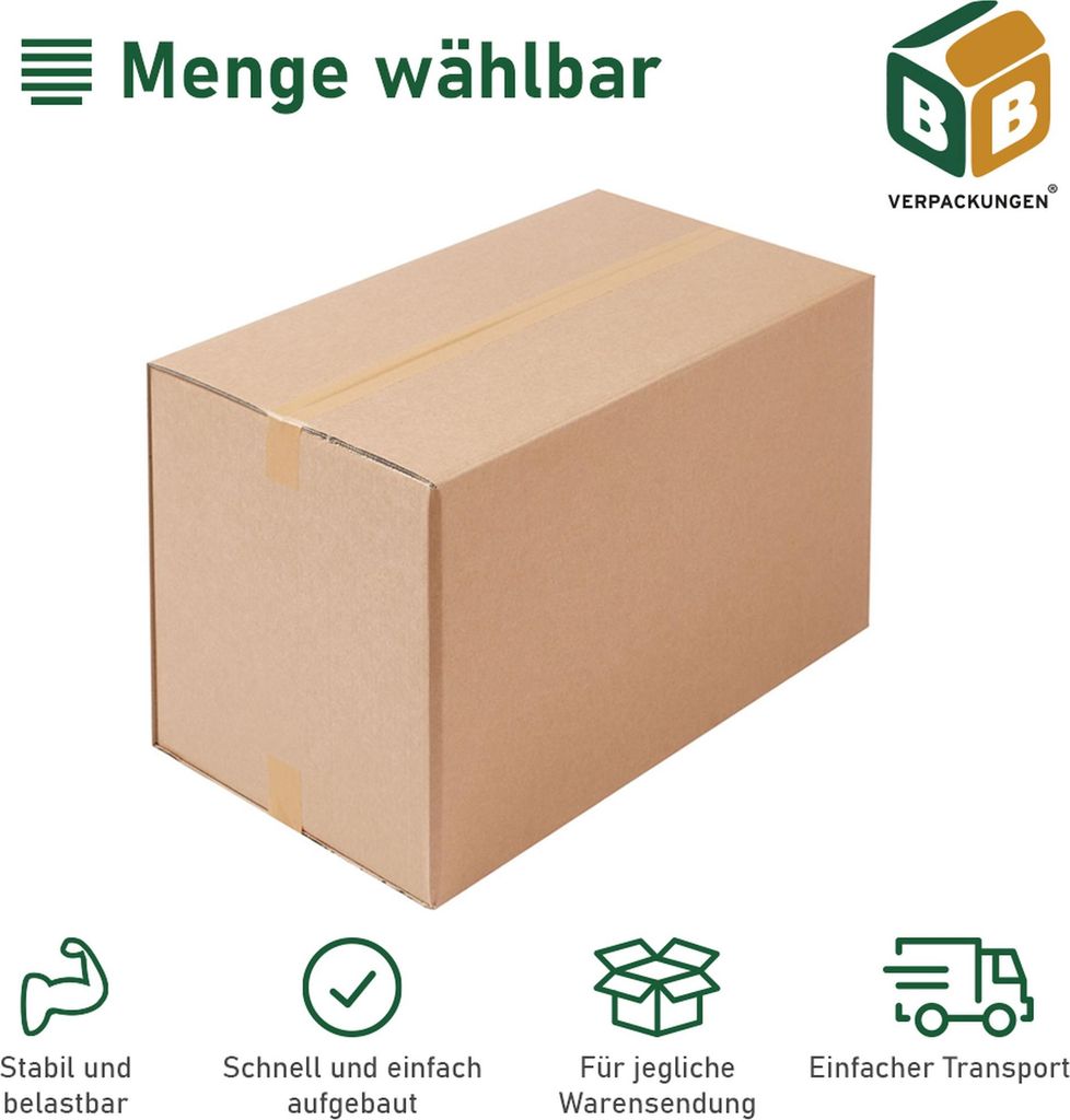 500 x Faltkarton (700 x 400 x 400/300 mm) stabil 2-wellig Versandkarton Päckchen DHL Hermes Schachtel Box Paket braun BB-Verpackungen