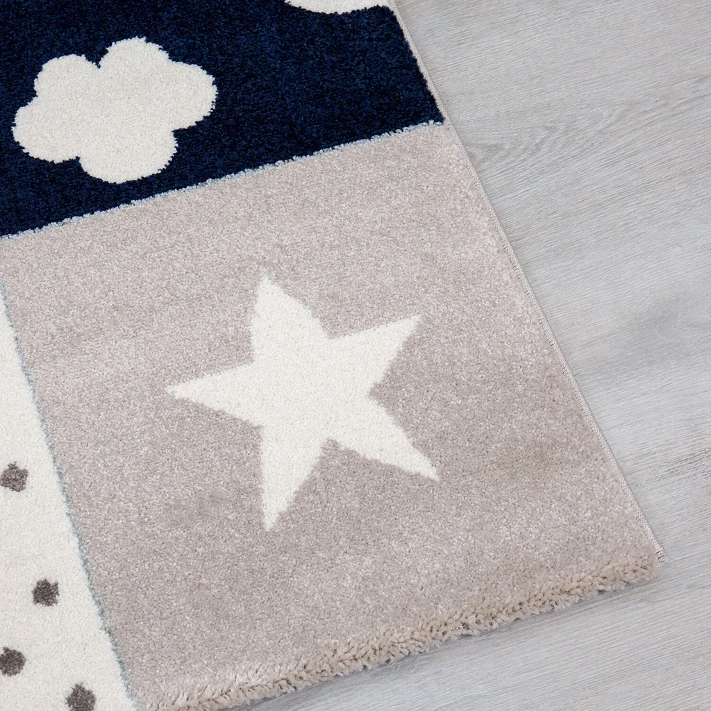 Tapis de Chambre Enfant Doux Motif Nuage et Étoile Coloris Pastel