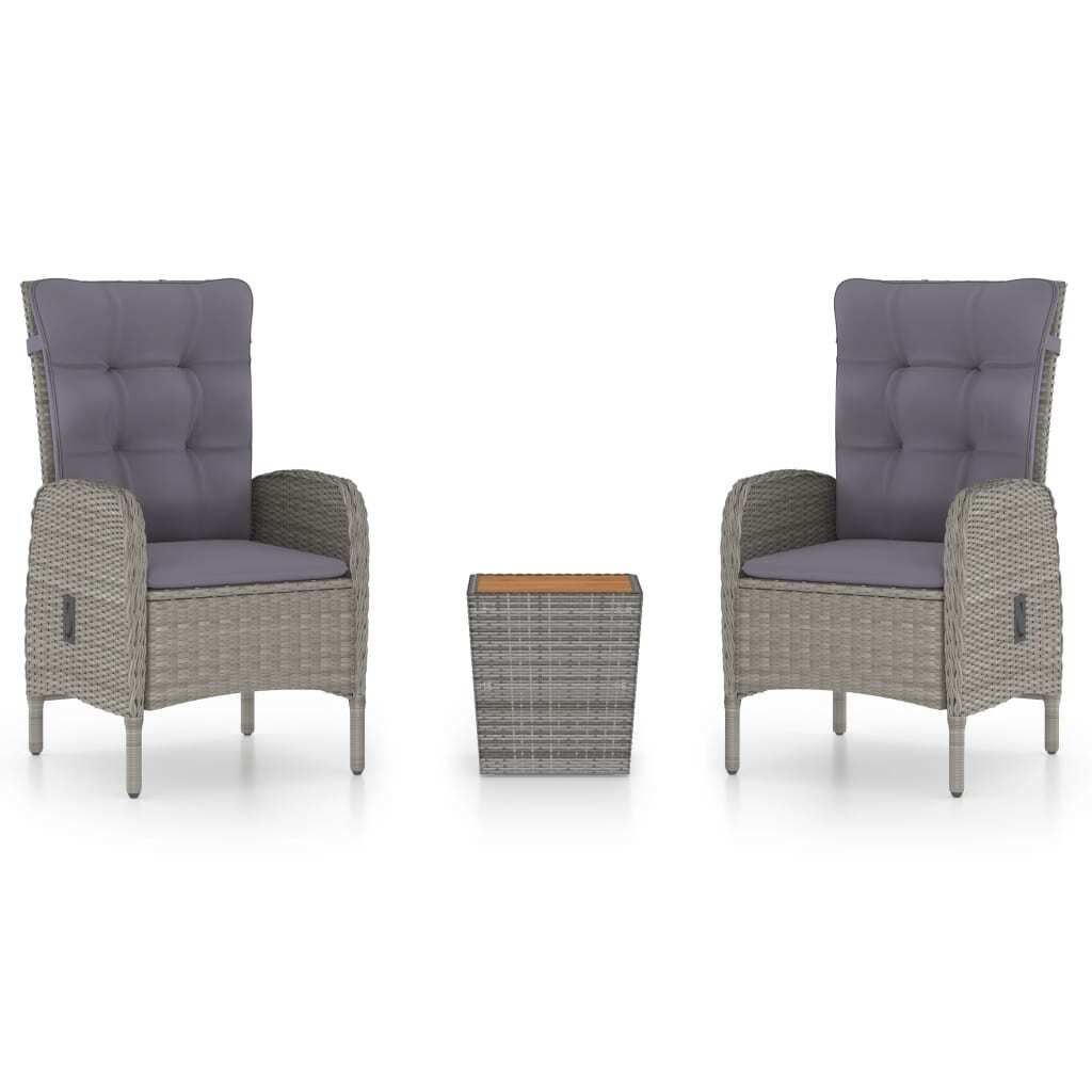 vidaXL 3-tlg. Bistro-Set Poly Rattan und Akazienholz Grau