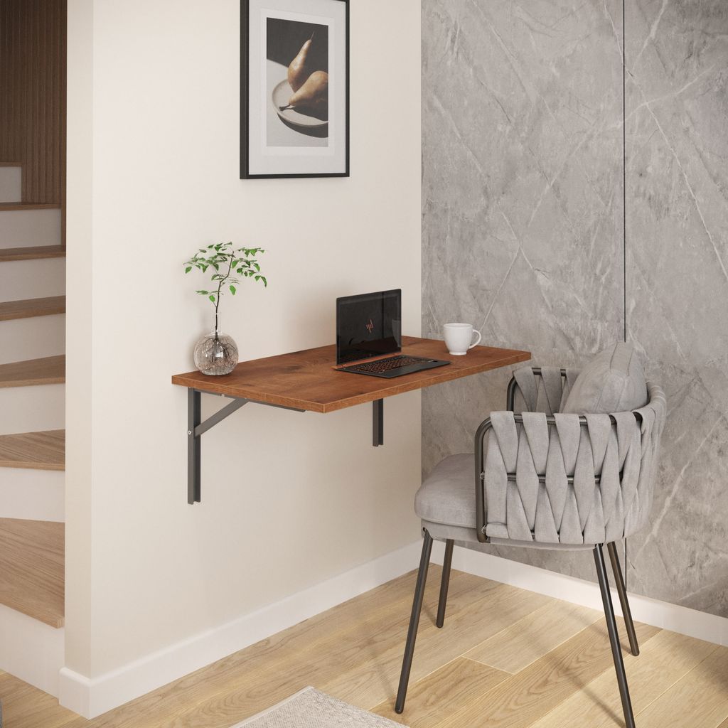 AKKE Antik Eiche Wandklapptisch mit silber-satin winkeln LxB: 60x60 cm