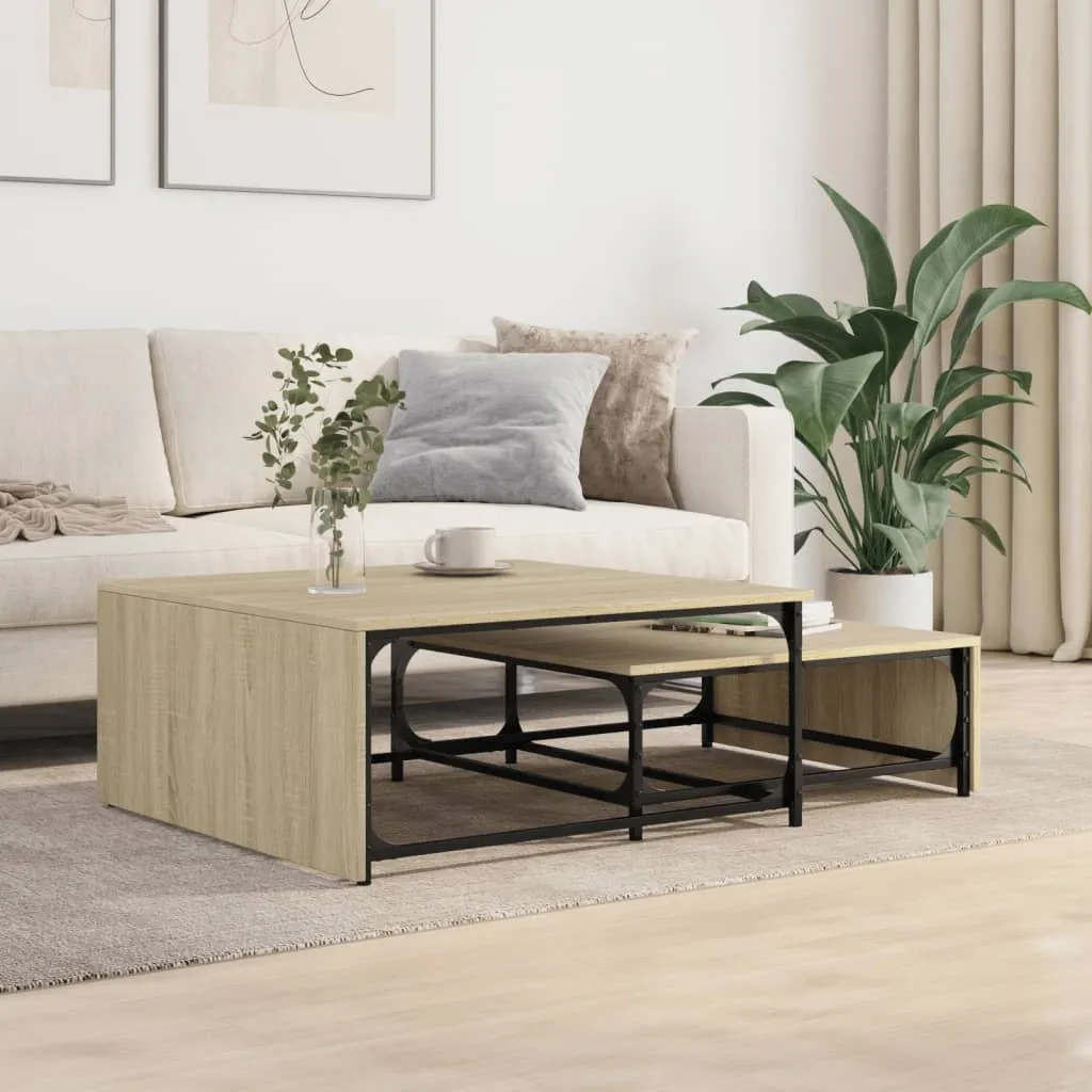 Tavolini Sovrapponibili Maison Exclusive Rovere Sonoma e Metallo Nero - 3