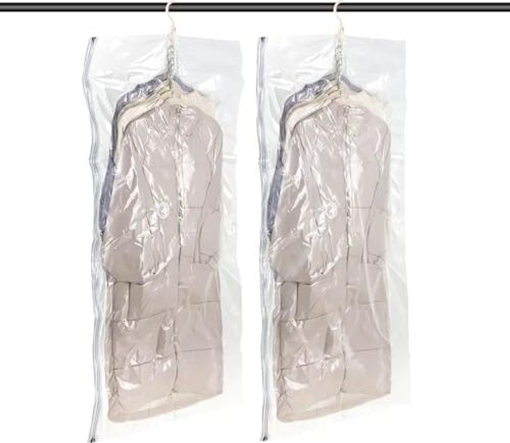 Bulzeu Vakuumtaschen zum Aufhängen, 2 Stücke, räumliche Vakuumbeutel, Jumbo und groß, für saisonale Kleidung, Kleider, Packungen, wiederverwen...