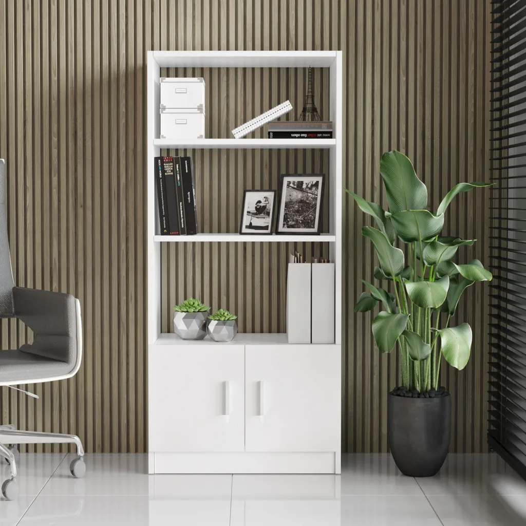 Meuble Bibliothèque Compact Blanc 140cm, Solution Rangement Skye Decor - 2