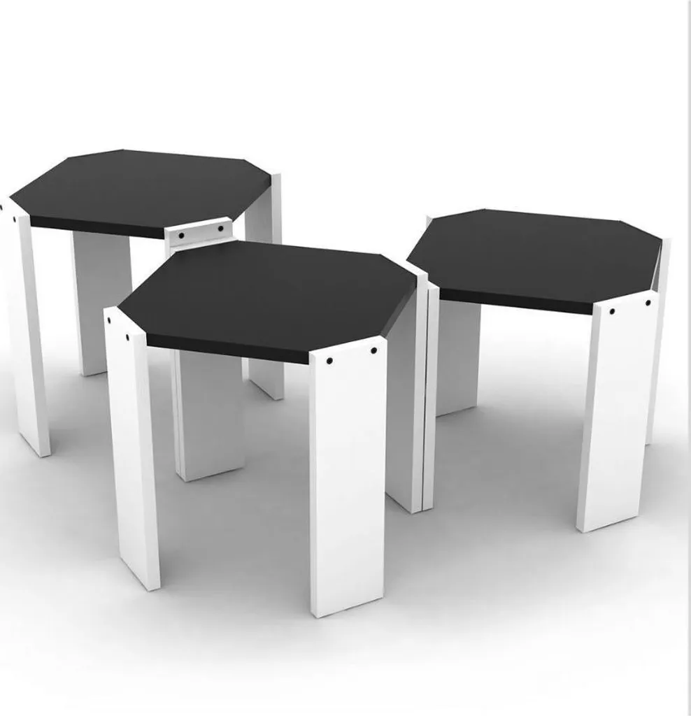 Tavolino da Salotto Impilabile Nido Hansel Bianco e Nero | Design Salva Spazio