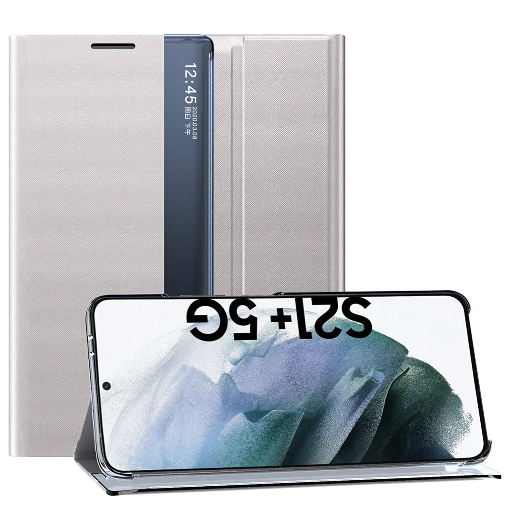 Custodia Samsung S21 Plus 5G - Sottile con Supporto e Finestra Argento
