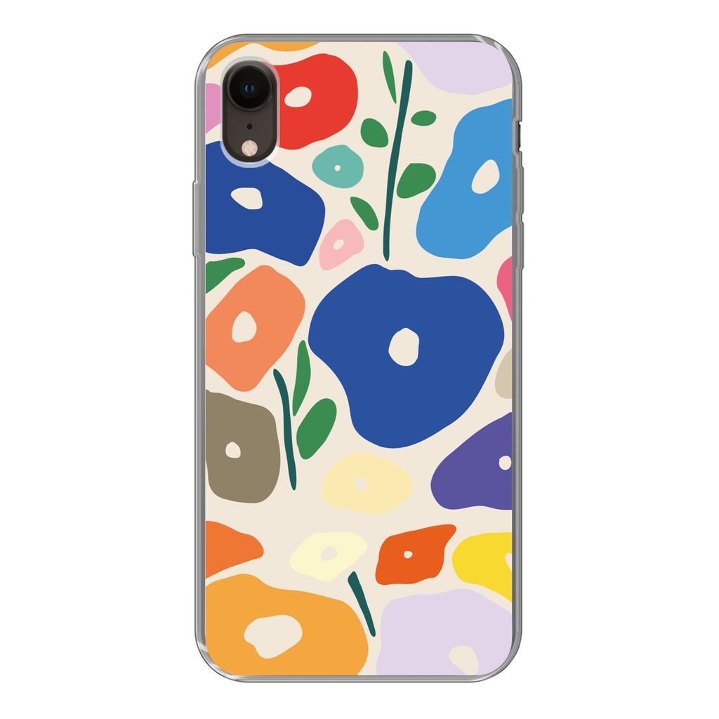 MuchoWow Handyhülle Schutzhülle Hülle für iPhone XR Blume - Abstrakt - Blätter Silikon Softcase Handy Hülle - Schutzdeckel