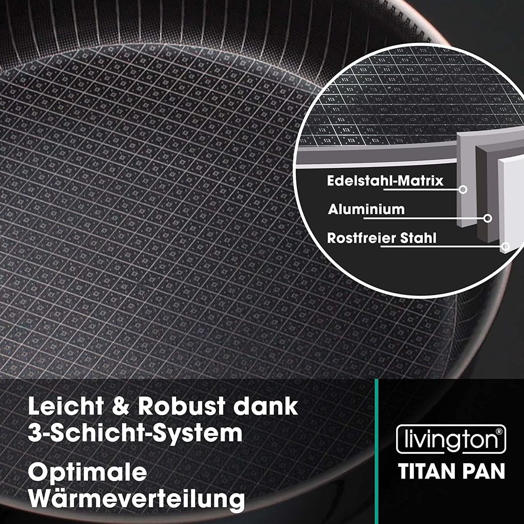 Livington Titan Pan 28cm - Edelstahl Hochrand-Pfanne - Produktbild 5