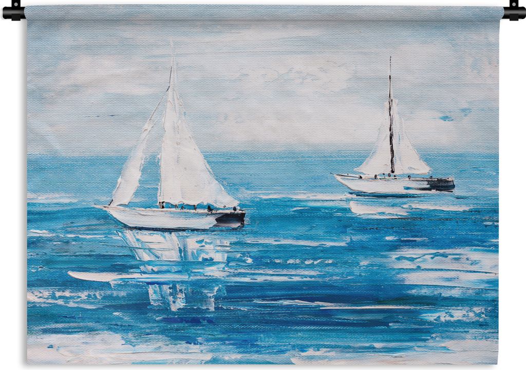 MuchoWow Wandteppich Wandbehang Malerei - Ölfarbe - Boot - Wasser 90x67.5 cm Tapisserie Dekoration Wandtuch - Fototeppich - Wand-Skulpturen