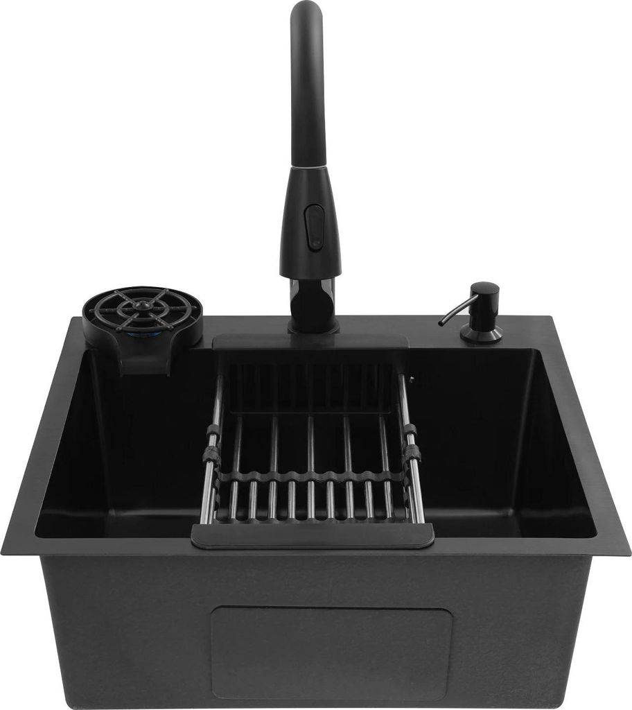 Spülbecken aus Edelstahl - Küchenspüle Set - Ausziehbare Armatur, Becherspüler ≤10 cm, Seifenspender, 50×45 cm, 20 cm Tiefe, Einzelbecken - ...