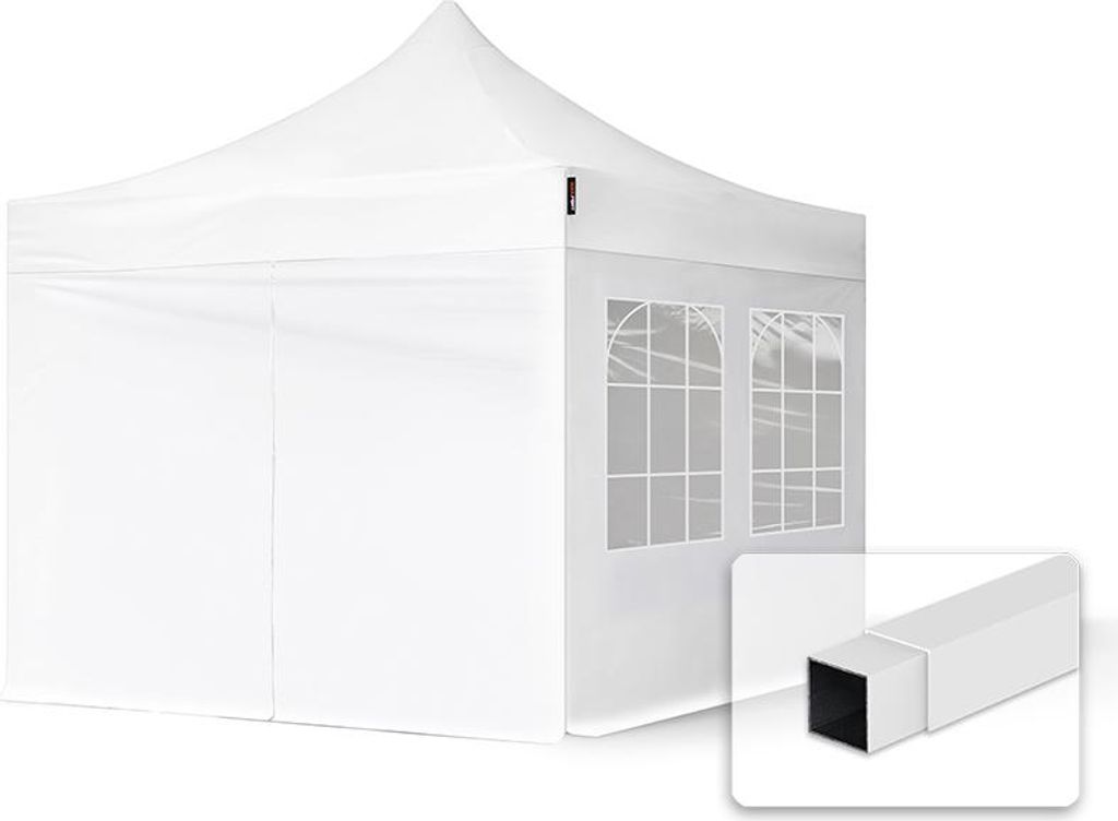 TOOLPORT 3x3m Stahl Faltpavillon, inkl. 4 Seitenteile, weiß