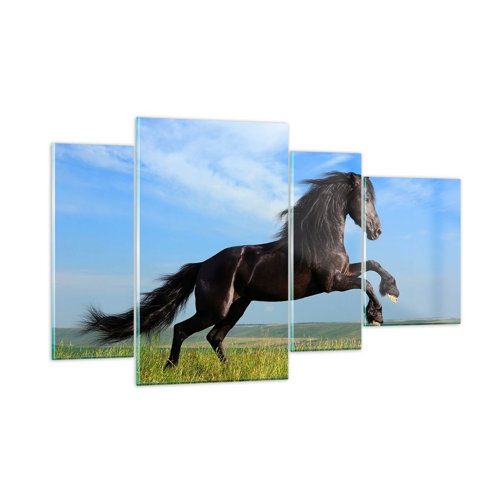 Bilder auf glas - Schwarzes Pferd Pferd Galopp - 120x70cm - Glasbilder - Wandbilder - Kunstdruck - zum Aufhängen bereit - Wanddekoration aus Glas ...