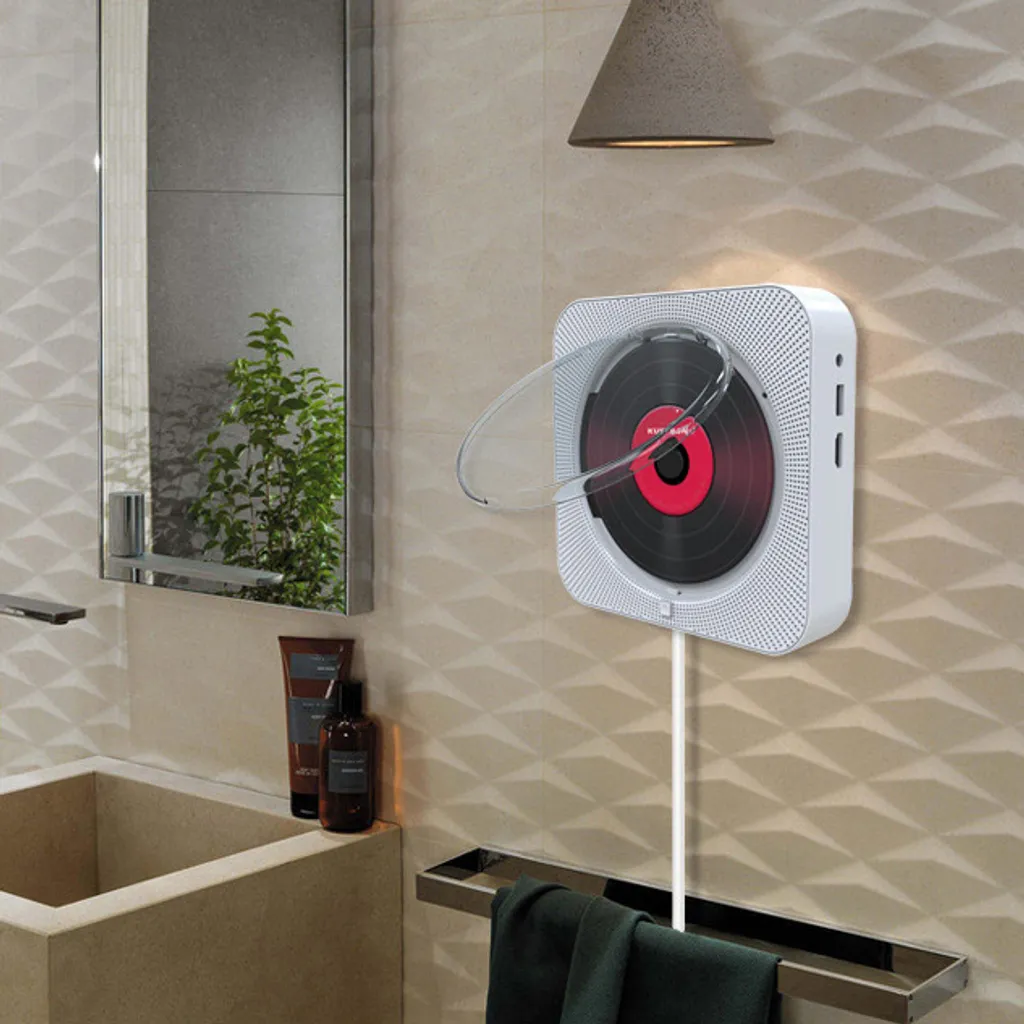 Lecteur CD Bluetooth Multifonction Noir avec Support et Fixation Murale - 5