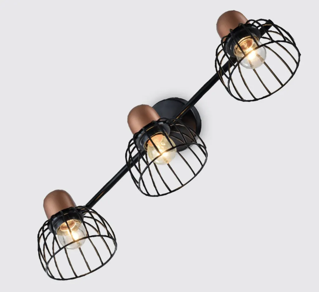 Rampe d'Éclairage Design avec 3 Spots E27 Finition Noir et Cuivre Rouge