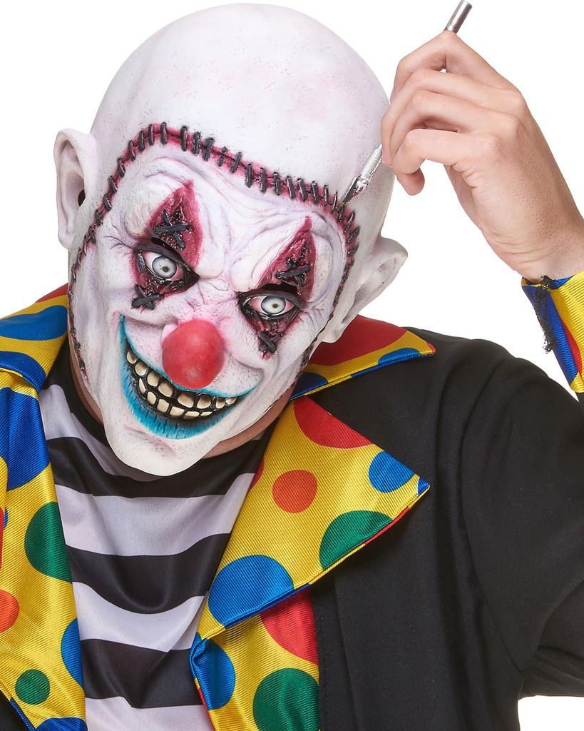 Horrorclown-Maske mit angenähtem Gesicht Böser Produktbild 