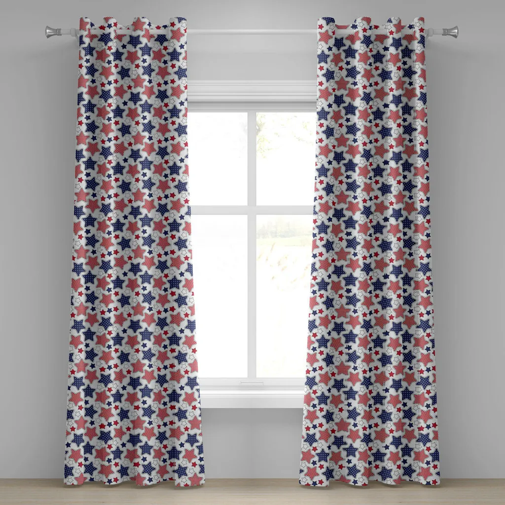 ABAKUHAUS Rideaux 2 Panneaux Motif Drapeau USA - 280x175cm Indigo Rouge