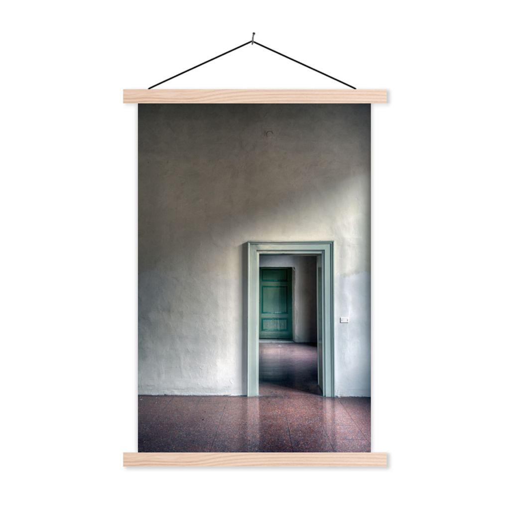 MuchoWow Textilposter Architektur - Haus - Tür - Abstrakt 60x90 cm mit holzfarbenen Rahmen - Textil