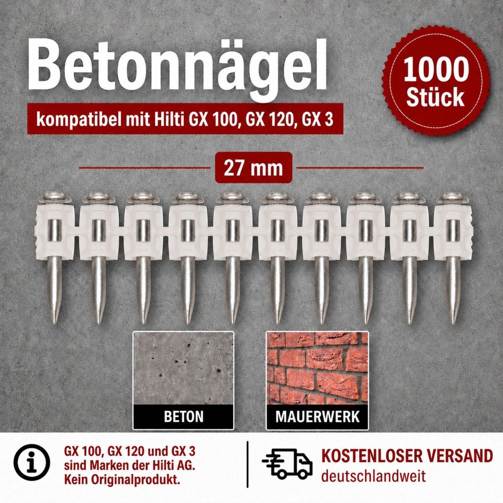 Betonnägel 27 mm  1000 Stück passend für Hilti GX 100, GX Produktbild 