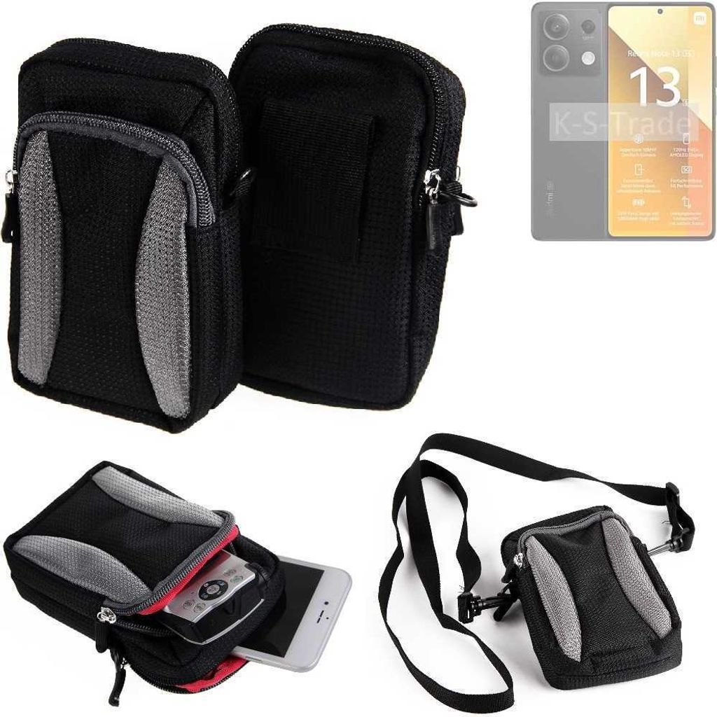 K-S-Trade Holster Schutz Hülle kompatibel mit Xiaomi Redmi Note 13 5G Global Handy Hülle Gürteltasche Umhängetasche mit Zusatzfach schwarz