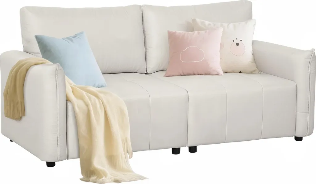 Canapé 3 places HOMCOM 196 cm en tissu aspect lin crème et pieds acier