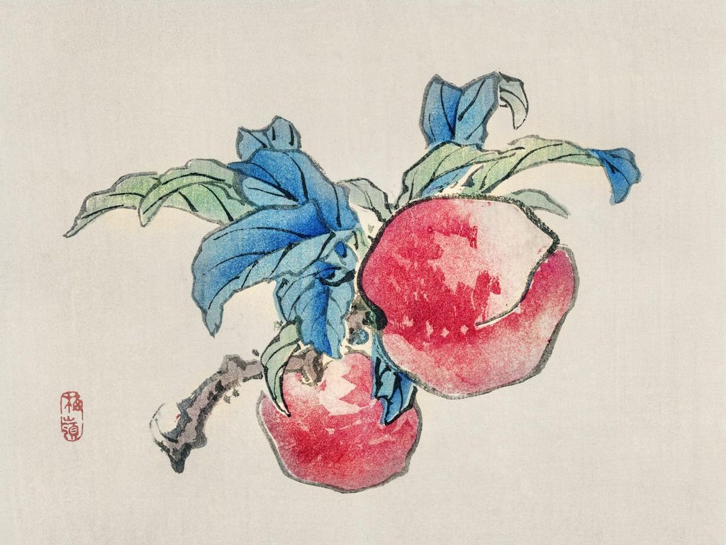 Plakat 40x30cm Pfirsiche, Kōno Bairei Japanischer Vintage für das Wohnzimmer