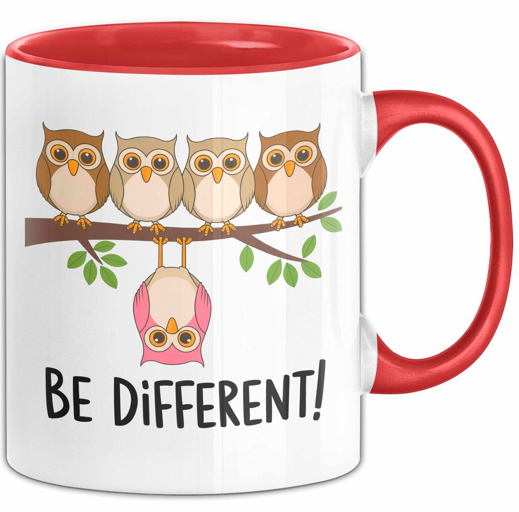 Eule Tierliebhaber Tasse Geschenk Lustige Geschenkidee Spruch Sei Anders (Rot)