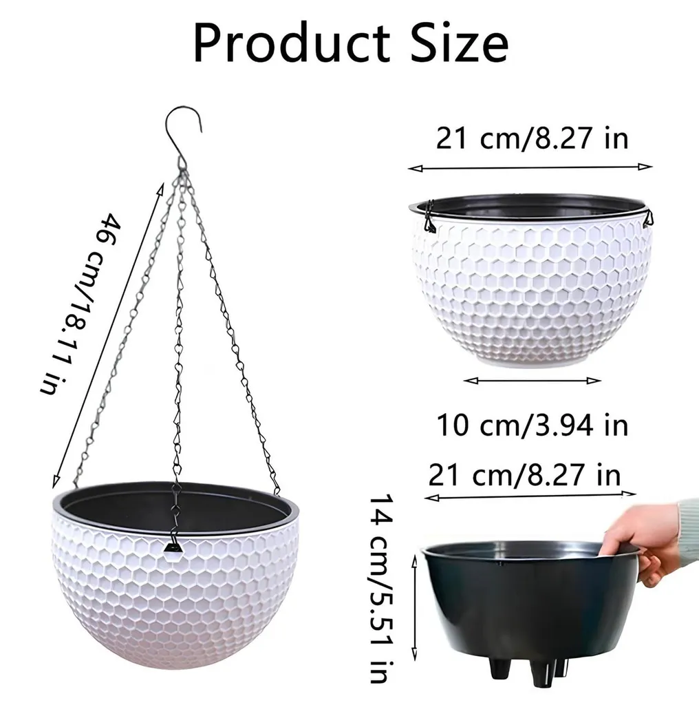 Pots suspendus avec drainage et bouchons en inox blanc pour le balcon